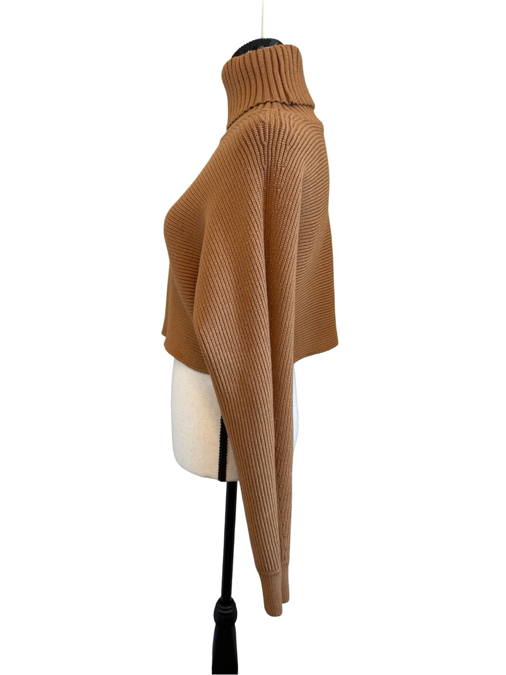 House of Harlow 1960 Camel Ribbed Cropped Turtleneck Sweater Pullover Small - Picture 3 of 12